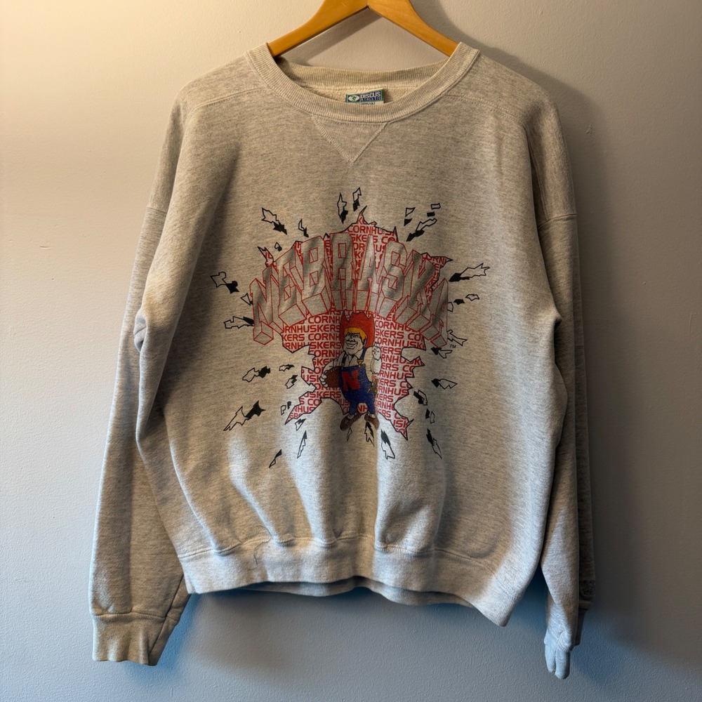Vintage Nebraska Cornhuskers Discus Athletic Sweatshirt Gray XL Made in USA